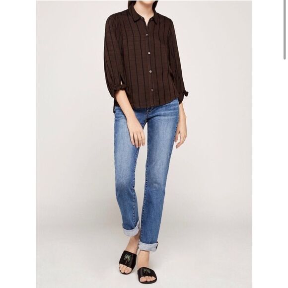 BCBGeneration Striped Puff Sleeve Top Size Small - Picture 2 of 9